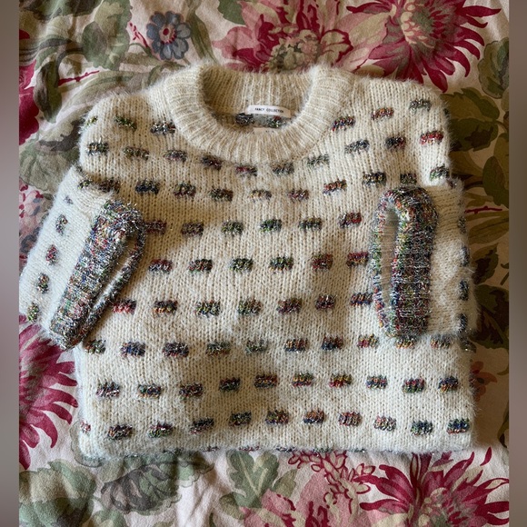 ZARA Size Medium Soft Sweater Ecru Rainbow Glitter Metallic Weave Fancy Knit NEW - Picture 8 of 14